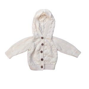 Cream Knit Hooded Button Sweater/Cardigan